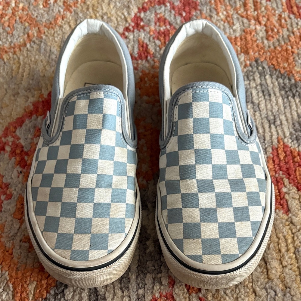 Vans Kids Checkered Slip-On Sneakers - Light Blue and White